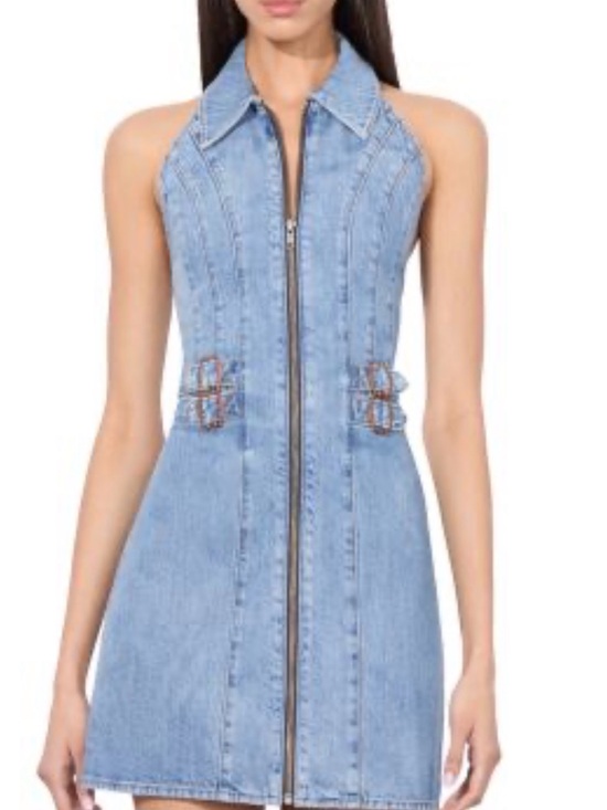 Alice + Olivia Dresses & Skirts - Alice + Olivia Light Blue Denim Zip-Front Halter Mini Dress